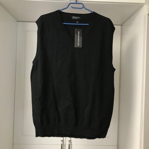 Kallspin NWT Men’s 💯 % Cotton Knit Vest Sleeveless Black US XXL - Picture 1 of 7